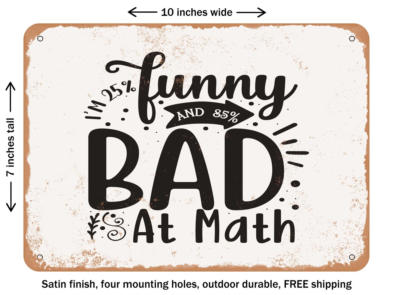 DECORATIVE METAL SIGN - Im5% Funny and5% Bad At Math - Vintage Rusty Look